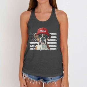 Boxer Dog Wearing Maga Hat American Flag Dogs For Trump Women's Knotted Racerback Tank