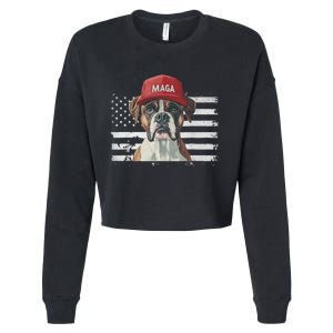 Boxer Dog Wearing Maga Hat American Flag Dogs For Trump Cropped Pullover Crew