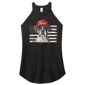 Boxer Dog Wearing Maga Hat American Flag Dogs For Trump Women's Perfect Tri Rocker Tank