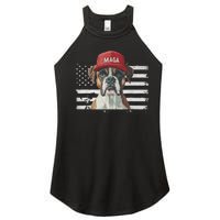 Boxer Dog Wearing Maga Hat American Flag Dogs For Trump Women's Perfect Tri Rocker Tank