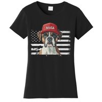 Boxer Dog Wearing Maga Hat American Flag Dogs For Trump Women's T-Shirt