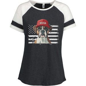 Boxer Dog Wearing Maga Hat American Flag Dogs For Trump Enza Ladies Jersey Colorblock Tee