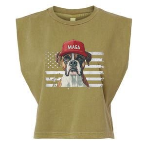 Boxer Dog Wearing Maga Hat American Flag Dogs For Trump Garment-Dyed Women's Muscle Tee