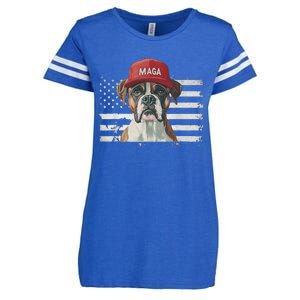 Boxer Dog Wearing Maga Hat American Flag Dogs For Trump Enza Ladies Jersey Football T-Shirt