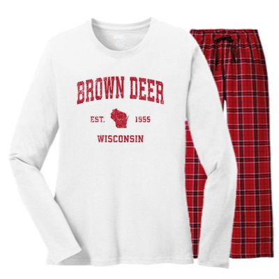 Brown Deer Wisconsin Wi Vintage Sports Women's Long Sleeve Flannel Pajama Set 