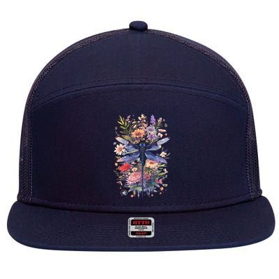 Beautiful Dragonfly Watercolor Art Insect Lover Earth Day 7 Panel Mesh Trucker Snapback Hat