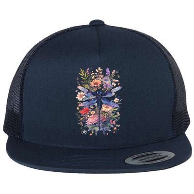 Beautiful Dragonfly Watercolor Art Insect Lover Earth Day Flat Bill Trucker Hat