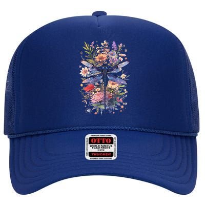 Beautiful Dragonfly Watercolor Art Insect Lover Earth Day High Crown Mesh Back Trucker Hat