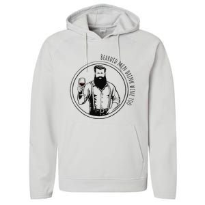 Bearded Drink Wine Too Performance Fleece Hoodie