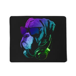 Boxer Dog With Sunglasses And Headphones Mousepad