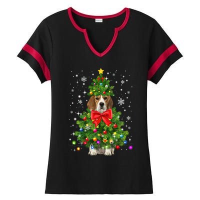 Beagle Dog Xmas Decoration Santa Christmas Tree Gift Ladies Halftime Notch Neck Tee