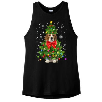 Beagle Dog Xmas Decoration Santa Christmas Tree Gift Ladies PosiCharge Tri-Blend Wicking Tank