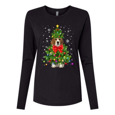 Beagle Dog Xmas Decoration Santa Christmas Tree Gift Womens Cotton Relaxed Long Sleeve T-Shirt