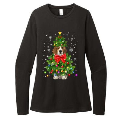 Beagle Dog Xmas Decoration Santa Christmas Tree Gift Womens CVC Long Sleeve Shirt