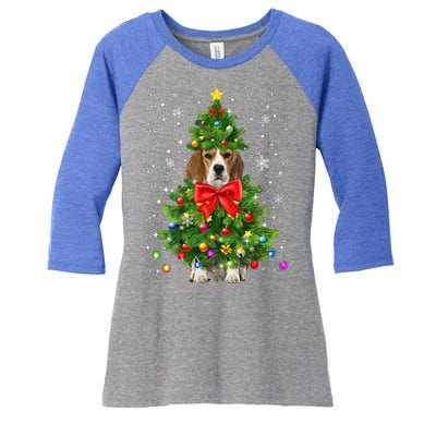 Beagle Dog Xmas Decoration Santa Christmas Tree Gift Women's Tri-Blend 3/4-Sleeve Raglan Shirt