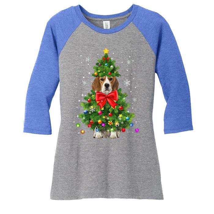 Beagle Dog Xmas Decoration Santa Christmas Tree Gift Women's Tri-Blend 3/4-Sleeve Raglan Shirt