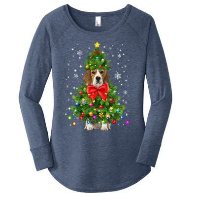 Beagle Dog Xmas Decoration Santa Christmas Tree Gift Women's Perfect Tri Tunic Long Sleeve Shirt