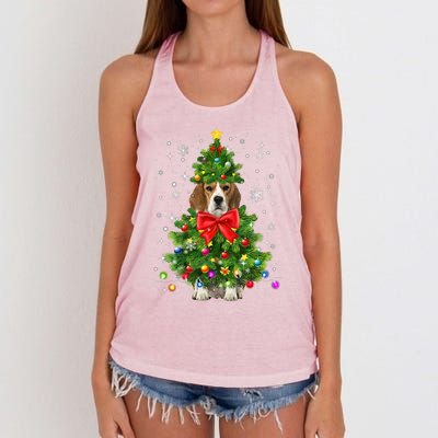 Beagle Dog Xmas Decoration Santa Christmas Tree Gift Women's Knotted Racerback Tank