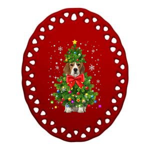 Beagle Dog Xmas Decoration Santa Christmas Tree Gift Ceramic Oval Ornament