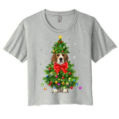 Beagle Dog Xmas Decoration Santa Christmas Tree Gift Women's Crop Top Tee