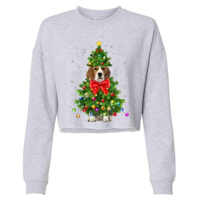 Beagle Dog Xmas Decoration Santa Christmas Tree Gift Cropped Pullover Crew