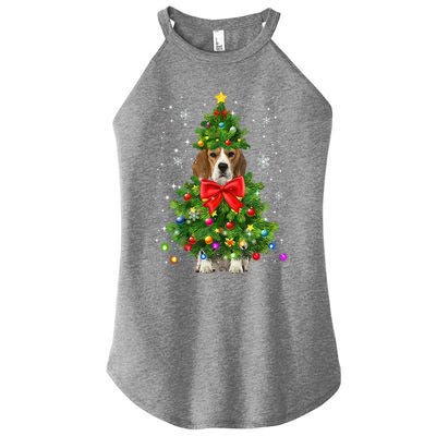 Beagle Dog Xmas Decoration Santa Christmas Tree Gift Women's Perfect Tri Rocker Tank