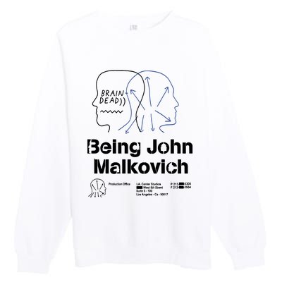 Brain Dead X Being John Malkovich Business Card White Premium Crewneck Sweatshirt