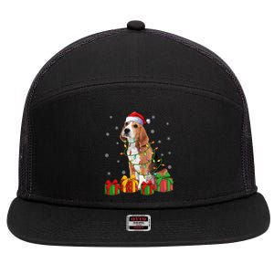 Beagle Dog Xmas Lighting Santa Hat Beagle Christmas Gift 7 Panel Mesh Trucker Snapback Hat