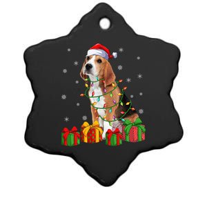 Beagle Dog Xmas Lighting Santa Hat Beagle Christmas Gift Ceramic Star Ornament