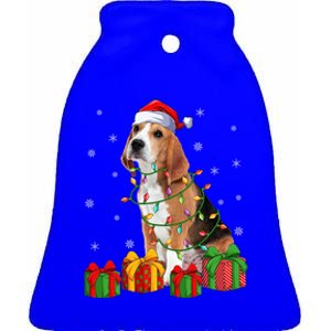 Beagle Dog Xmas Lighting Santa Hat Beagle Christmas Gift Ceramic Bell Ornament