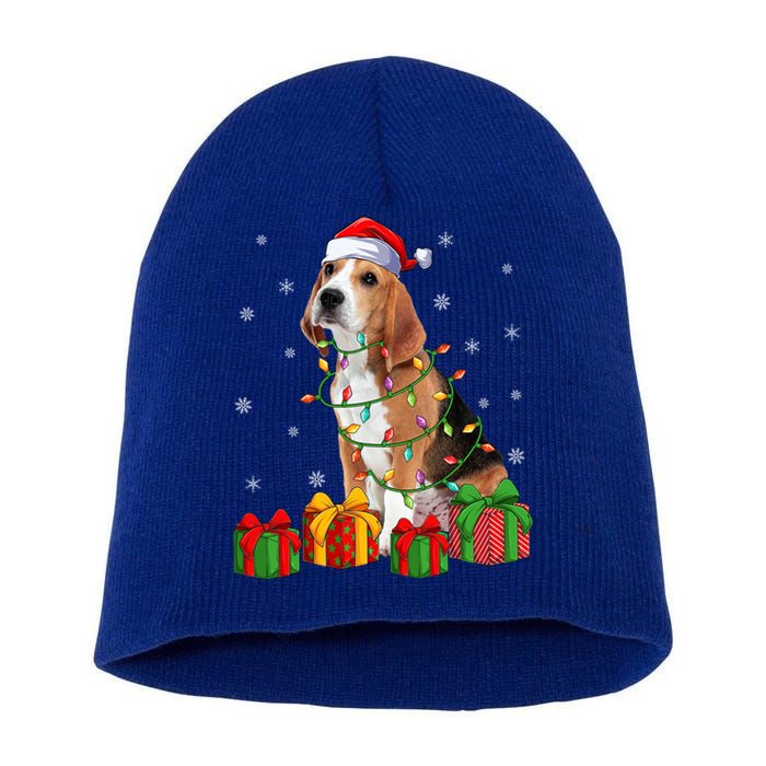 Beagle Dog Xmas Lighting Santa Hat Beagle Christmas Gift Short Acrylic Beanie