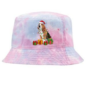 Beagle Dog Xmas Lighting Santa Hat Beagle Christmas Gift Tie-Dyed Bucket Hat