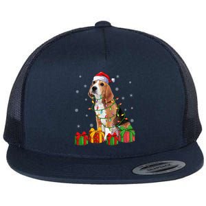 Beagle Dog Xmas Lighting Santa Hat Beagle Christmas Gift Flat Bill Trucker Hat