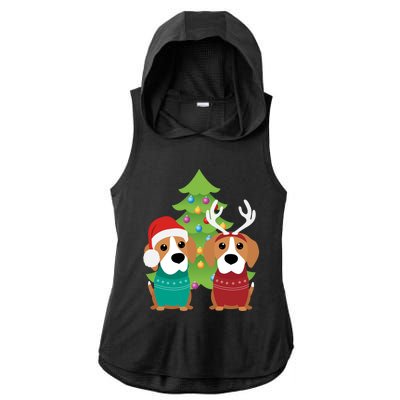 Beagle Dog Xmas Funny And Cute Beagles Christmas Design Gift Ladies PosiCharge Tri-Blend Wicking Draft Hoodie Tank