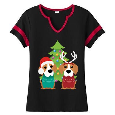 Beagle Dog Xmas Funny And Cute Beagles Christmas Design Gift Ladies Halftime Notch Neck Tee