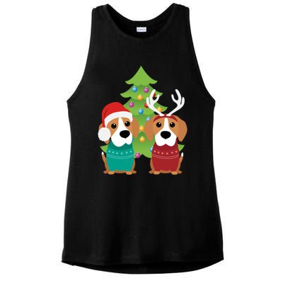 Beagle Dog Xmas Funny And Cute Beagles Christmas Design Gift Ladies PosiCharge Tri-Blend Wicking Tank