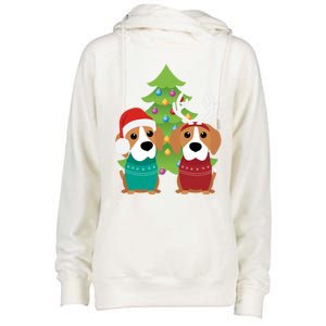 Beagle Dog Xmas Funny And Cute Beagles Christmas Design Gift Womens Funnel Neck Pullover Hood