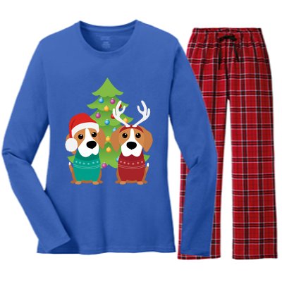 Beagle Dog Xmas Funny And Cute Beagles Christmas Design Gift Women's Long Sleeve Flannel Pajama Set 