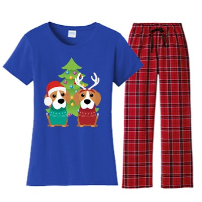 Beagle Dog Xmas Funny And Cute Beagles Christmas Design Gift Women's Flannel Pajama Set