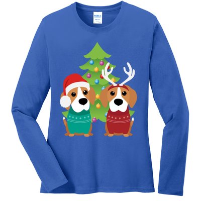 Beagle Dog Xmas Funny And Cute Beagles Christmas Design Gift Ladies Long Sleeve Shirt