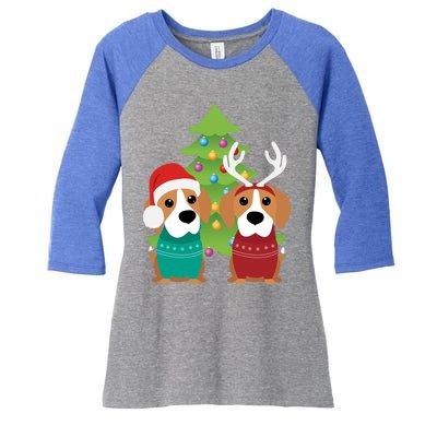 Beagle Dog Xmas Funny And Cute Beagles Christmas Design Gift Women's Tri-Blend 3/4-Sleeve Raglan Shirt