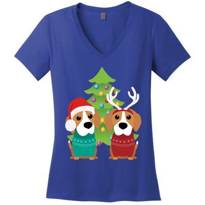 Beagle Dog Xmas Funny And Cute Beagles Christmas Design Gift Women's V-Neck T-Shirt