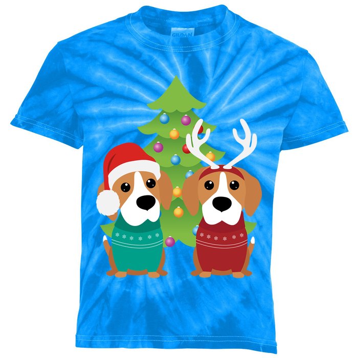 Beagle Dog Xmas Funny And Cute Beagles Christmas Design Gift Kids Tie-Dye T-Shirt