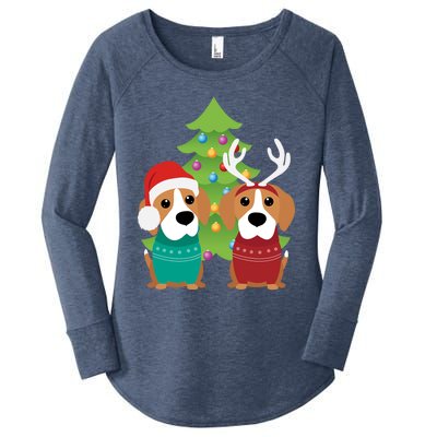 Beagle Dog Xmas Funny And Cute Beagles Christmas Design Gift Women's Perfect Tri Tunic Long Sleeve Shirt