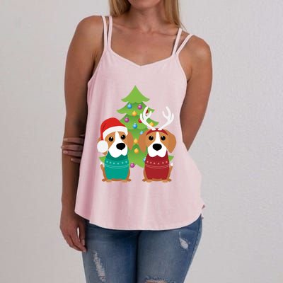 Beagle Dog Xmas Funny And Cute Beagles Christmas Design Gift Women's Strappy Tank