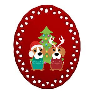 Beagle Dog Xmas Funny And Cute Beagles Christmas Design Gift Ceramic Oval Ornament