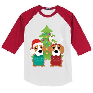 Beagle Dog Xmas Funny And Cute Beagles Christmas Design Gift Kids Colorblock Raglan Jersey