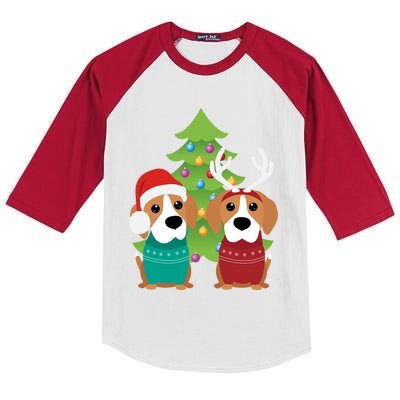 Beagle Dog Xmas Funny And Cute Beagles Christmas Design Gift Kids Colorblock Raglan Jersey