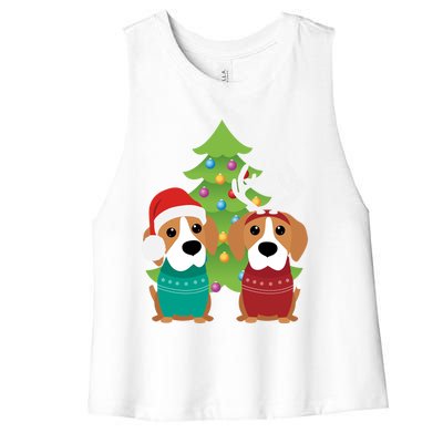 Beagle Dog Xmas Funny And Cute Beagles Christmas Design Gift Women's Racerback Cropped Tank