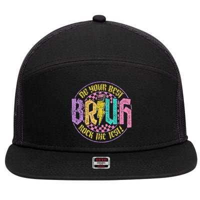 Bruh Do Your Best Rock The Test Day Teacher Student Funny 7 Panel Mesh Trucker Snapback Hat